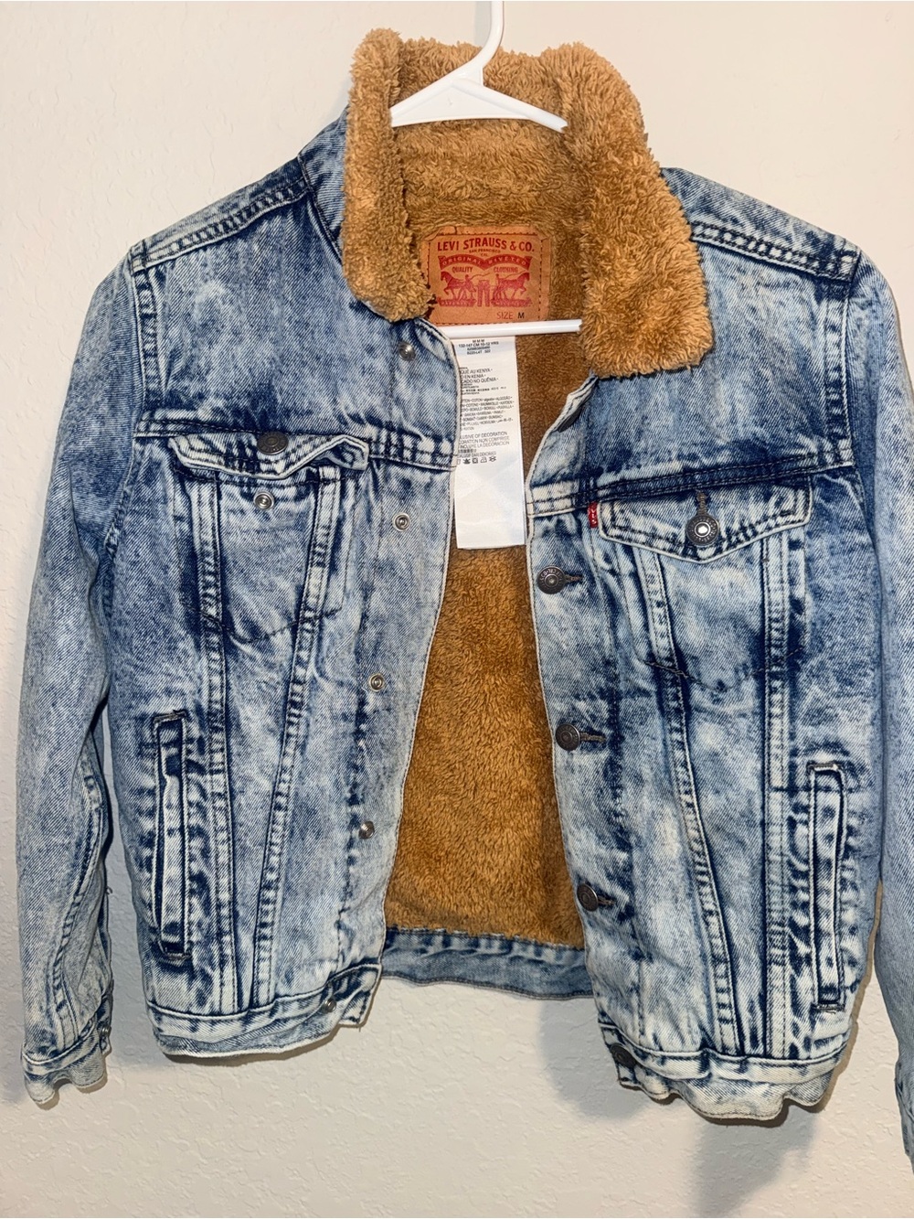 Levi’s Sherpa Lined Denim Jacket Acid Wash Trucker Size M - Picture 4 of 7
